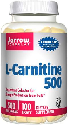 L-Carnitine, 500 mg, 100 Vegetarian Licaps by Jarrow Formulas-Kosttillskott, Aminosyror, L Karnitin