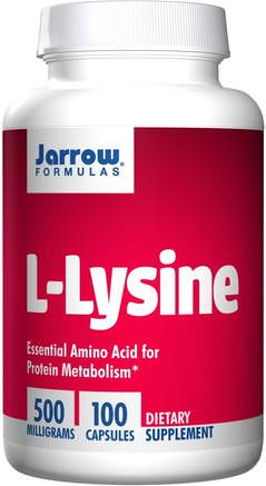 L-Lysine, 500 mg, 100 Capsules by Jarrow Formulas-Kosttillskott, Aminosyror, L Lysin