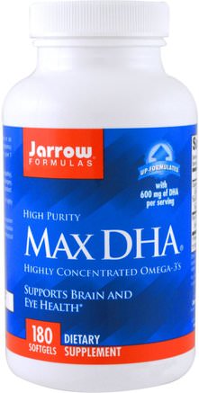 Max DHA, 180 Softgels by Jarrow Formulas-Kosttillskott, Efa Omega 3 6 9 (Epa Dha), Dha, Fiskolja