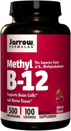 Methyl B-12, Cherry Flavor, 500 mcg, 100 Lozenges by Jarrow Formulas-Vitaminer, Vitamin B12, Vitamin B12 - Metylcobalamin