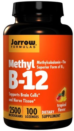 Methyl B-12, Tropical Flavor, 2500 mcg, 100 Lozenges by Jarrow Formulas-Vitaminer, Vitamin B, Vitamin B12, Vitamin B12 - Cyanokobalamin