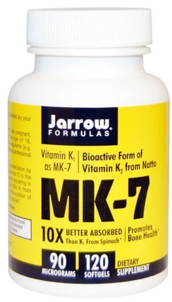 MK-7, Vitamin K2 as MK-7, 90 mcg, 120 Softgels by Jarrow Formulas-Vitaminer, Vitamin K