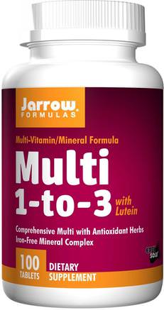 Multi 1-to-3, with Lutein, Iron-Free, 100 Tablets by Jarrow Formulas-Vitaminer, Multivitaminer