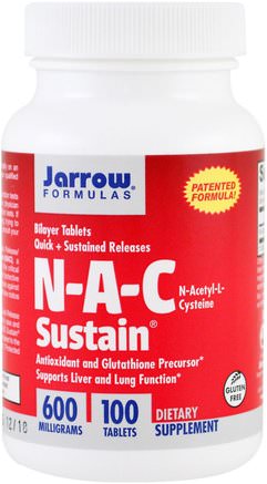 N-A-C Sustain, N-Acetyl-L-Cysteine, 600 mg, 100 Tablets by Jarrow Formulas-Kosttillskott, Aminosyror, Nac (N Acetylcystein)