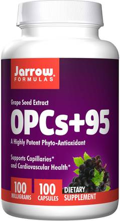 OPCs + 95, Grape Seed Extract, 100 mg, 100 Capsules by Jarrow Formulas-Kosttillskott, Antioxidanter, Druvfrö Extrakt