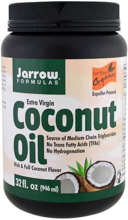 Organic Extra Virgin Coconut Oil, Expeller Pressed, 32 fl oz (946 ml) by Jarrow Formulas-Mat, Kokosnötolja