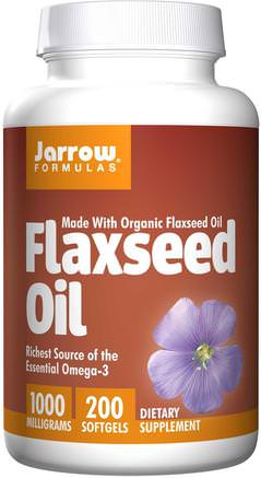 Organic Flaxseed Oil, 1000 mg, 200 Softgels by Jarrow Formulas-Kosttillskott, Efa Omega 3 6 9 (Epa Dha), Linfrö Mjukgeler