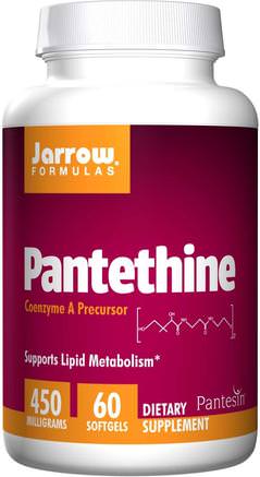 Pantethine, 450 mg, 60 Softgels by Jarrow Formulas-Hälsa, Kolesterolstöd, Pantetin, Vitaminer