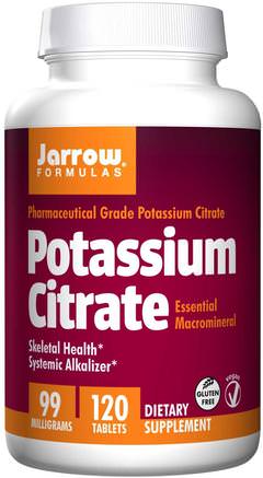 Potassium Citrate, Skeletal Health, 99 mg, 120 Tablets by Jarrow Formulas-Kosttillskott, Mineraler, Kalium
