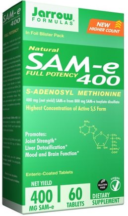 SAM-e (S-Adenosyl-L-Methionine) 400, 60 Enteric-Coated Tablets by Jarrow Formulas-Hälsa, Missbruk, Missbruk, Sam-E (S-Adenosylmetionin), Sam-E 400 Mg