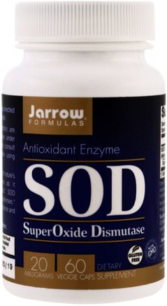 SuperOxide Dismutase (SOD), 20 mg, 60 Veggie Caps by Jarrow Formulas-Kosttillskott, Superoxid Dismutas Sod Glisodin