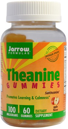 Theanine Gummies, Apple Flavor, Sugar Free, 100 mg, 60 Gummies by Jarrow Formulas-Kosttillskott, Gummier