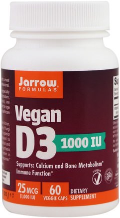 Vegan D3, 1000 IU, 60 Veggie Caps by Jarrow Formulas-Vitaminer, Vitamin D3