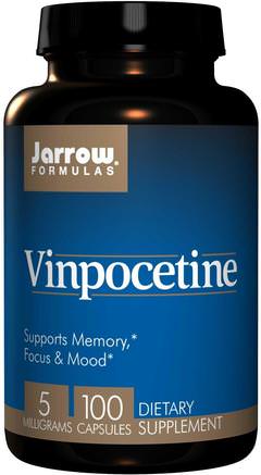 Vinpocetine, 5 mg, 100 Capsules by Jarrow Formulas-Hälsa, Uppmärksamhet Underskott Störning, Lägga Till, Adhd, Hjärna, Vinpocetine