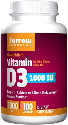 Vitamin D3, 1000 IU, 100 Softgels by Jarrow Formulas-Vitaminer, Vitamin D3