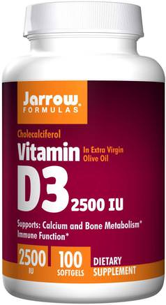 Vitamin D3, 2500 IU, 100 Softgels by Jarrow Formulas-Vitaminer, Vitamin D3