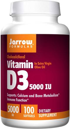 Vitamin D3, 5000 IU, 100 Softgels by Jarrow Formulas-Vitaminer, Vitamin D3
