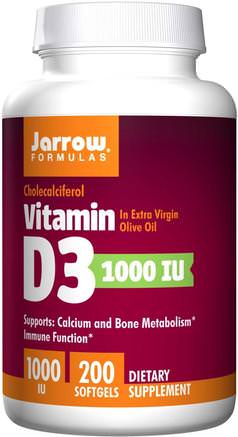 Vitamin D3, 1000 IU, 200 Softgels by Jarrow Formulas-Vitaminer, Vitamin D3