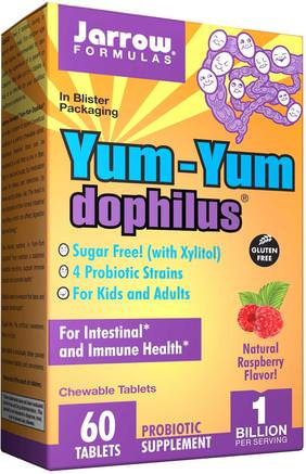 Yum-Yum Dophilus, Natural Raspberry Flavor, 60 Chewable Tablets (Ice) by Jarrow Formulas-Kosttillskott, Probiotika, Probiotika För Barn, Iskylda Produkter