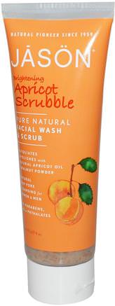Brightening Apricot Scrubble, Facial Wash & Scrub, 4 oz (113 g) by Jason Natural-Skönhet, Ansiktsvård, Ansiktsrengöring, Ansiktsexfoliatorer