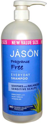 Everyday Shampoo, Fragrance Free, 32 fl oz (946 ml) by Jason Natural-Bad, Skönhet, Schampo, Hår, Hårbotten, Balsam