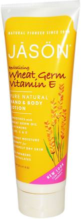 Hand & Body Lotion, Wheat Germ Vitamin E, 8 oz (227 g) by Jason Natural-Bad, Skönhet, Body Lotion