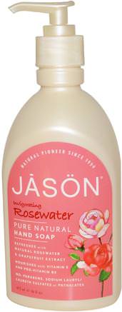 Hand Soap, Invigorating Rosewater, 16 fl oz (473 ml) by Jason Natural-Bad, Skönhet, Tvål