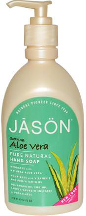 Hand Soap, Soothing Aloe Vera, 16 fl oz (473 ml) by Jason Natural-Bad, Skönhet, Tvål