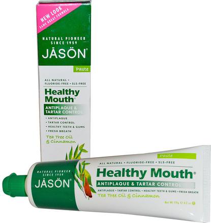 Healthy Mouth, Antiplaque & Tartar Control Toothpaste, Tea Tree Oil & Cinnamon, 4.2 oz (119 g) by Jason Natural-Bad, Skönhet, Tandkräm, Hud, Tea Tree, Tea Produkter