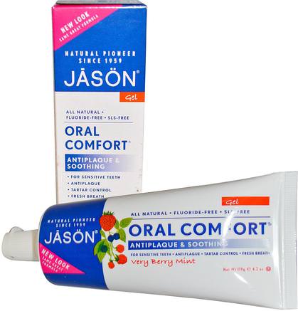 Oral Comfort, Antiplaque & Soothing Tooth Gel, Very Berry Mint, 4.2 oz (119 g) by Jason Natural-Bad, Skönhet, Tandkräm