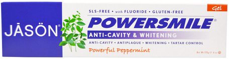 PowerSmile, Anti-Cavity & Whitening Gel, Powerful Peppermint, 6 oz (170 g) by Jason Natural-Bad, Skönhet, Tandkräm, Oral Tandvård, Tandblekning