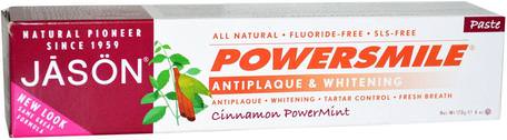 Powersmile, Antiplaque & Whitening Toothpaste, Cinnamon PowerMint, 6 oz (170 g) by Jason Natural-Bad, Skönhet, Tandkräm, Oral Tandvård, Tandblekning