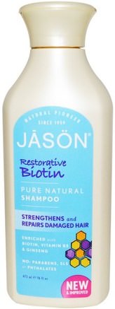 Pure Natural Shampoo, Restorative Biotin, 16 fl oz (473 ml) by Jason Natural-Bad, Skönhet, Schampo, Hår, Hårbotten, Balsam