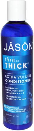 Thin to Thick, Extra Volume Conditioner, 8 oz (227 g) by Jason Natural-Bad, Skönhet, Balsam, Hår, Hårbotten, Schampo, Balsam