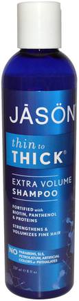 Thin to Thick, Extra Volume Shampoo, 8 fl oz (237 ml) by Jason Natural-Bad, Skönhet, Schampo, Salicylsyra
