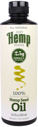 Hemp Seed Oil, Cold Pressed, 16.9 fl oz (500 ml) by Just Hemp Foods-Kosttillskott, Efa Omega 3 6 9 (Epa Dha), Hampprodukter, Hampfröolja, Mat, Matoljor Vin Och Vinäger
