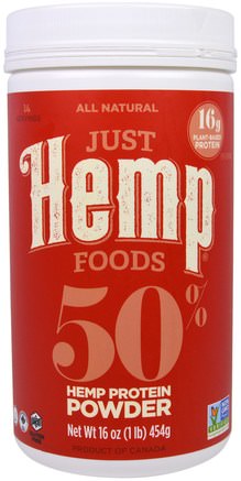 50% Hemp Protein Powder, 16 oz (454 g) by Just Hemp Foods-Kosttillskott, Efa Omega 3 6 9 (Epa Dha), Hampprodukter, Hampproteinpulver