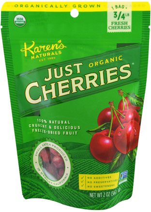 Just Organic Cherries, 2 oz (56 g) by Karens Naturals-Mat, Torkade Fruktextrakt, Körsbär (Frukt Svart Vild)