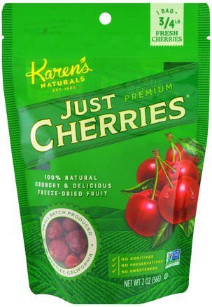 Just Premium Cherries, 2 oz (56 g) by Karens Naturals-Mat, Torkade Fruktextrakt, Körsbär (Frukt Svart Vild)