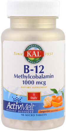 B-12 Methylcobalamin, Tangerine, 1000 mcg, 90 Micro Tablets by KAL-Vitaminer, Vitamin B