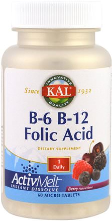 B-6 B-12 Folic Acid, Berry, 60 Micro Tablets by KAL-Vitaminer, Vitamin B-Komplex