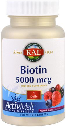 Biotin, Mixed Berry, 5000 mcg, 100 Micro Tablets by KAL-Vitaminer, Vitamin B