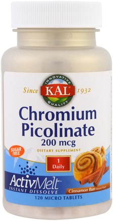 Chromium Picolinate ActivMelt, Cinnamon Bun, 120 Micro Tablets by KAL-Kosttillskott, Mineraler, Krompikolinat