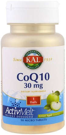 CoQ10, ActivMelt, Green Apple, 30 mg, 90 Micro Tablets by KAL-Kosttillskott, Koenzym Q10