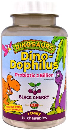 Dino-Dophilus, Black Cherry, 60 Chewables by KAL-Kosttillskott, Probiotika, Probiotika För Barn