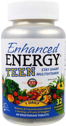 Enhanced Energy, Teen, Memory & Concentration Blend, 60 Veggie Tabs by KAL-Hälsa, Uppmärksamhet Underskott Störning, Lägg Till, Adhd, Hjärnan, Minnet, Hjärnan Och Kognitiv Funktion