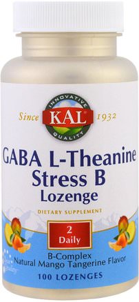 GABA L-Theanine Stress B Lozenge, Natural Mango Tangerine Flavor, 100 Lozenges by KAL-Kosttillskott, Gaba (Gammaaminosmörsyra), L-Teanin