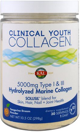 Hydrolyzed Marine Collagen, Tangerine Dream Powder, 5000 mg, 10.5 oz (298 g) by KAL-Hälsa, Ben, Osteoporos, Kollagen