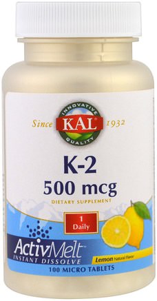 K-2, Lemon, 500 mcg, 100 Micro Tablets by KAL-Vitaminer, Vitamin K