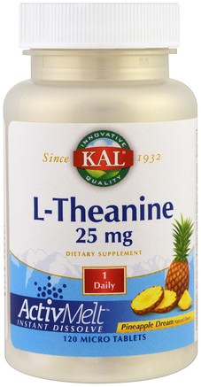 L-Theanine, ActivMelt, Pineapple Dream, 25 mg, 120 Micro Tablets by KAL-Kosttillskott, Aminosyror, L-Teanin
